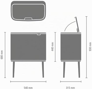 Сміттєвий бак Brabantia Bo Touch Bin на 36 л, металевий, білий, з внутрішнім відром (54 x 32 x 68 см)