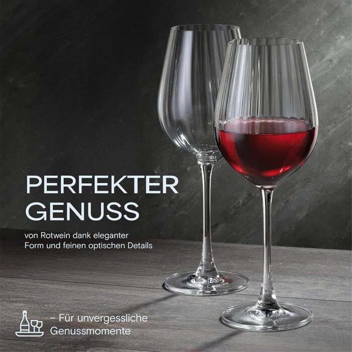 Кришталеві бокали для шампанського Crystal Bohemia - набір 6 шт, об'єм 260 мл, стійкі до миття в посудомийній машині, довговічні та стійкі до подряпин - Елегантні склянки з кришталевого скла - Ідеальний подарунок для шампанського гурмана (Red Wine 500ml)