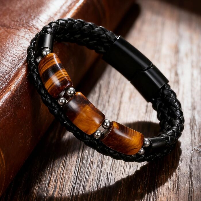 Чоловічий браслет на руці, подарунок: шкіряний браслет з тигровим оком та магнітною застібкою, плетене ретро-дизайн, ідеальний для дня народження, Різдва, День святого Валентина