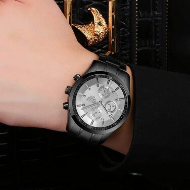 Годинник на зап'ястя BOSCK для чоловіків (без хронографа), 40 мм, автоматичний календар та день тижня, корпус із нержавіючої сталі, білий бізнес-годинник, водонепроникність 30 м, спортивні годинники для чоловіків