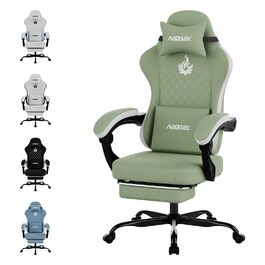 Геймерське крісло Ergonomischer Bürostuhl з підставкою для ніг та підтримкою попереку, регульоване по висоті для дому, офісу, кіберспорту та стрімінгу (Зелено-біле)
