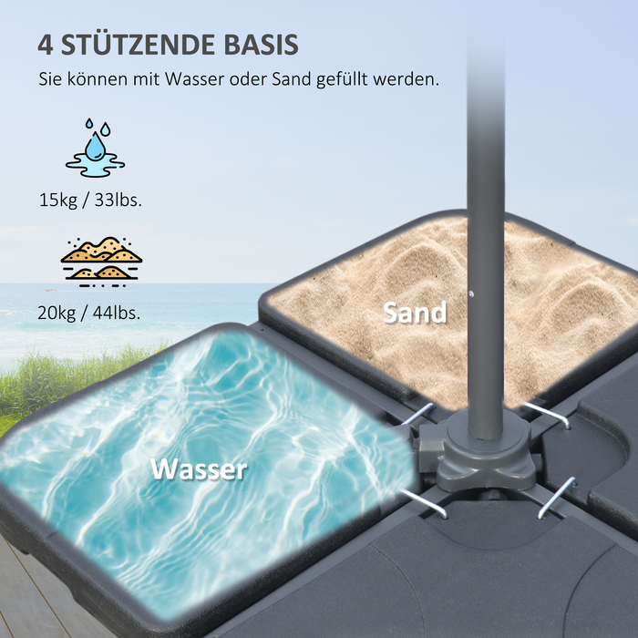 Outsunny Patio Umbrella Ø2.92 m with Hand Crank, Garden Umbrella including Weights & Canopy Cover, Steel Cross Base, Oxford Dark Grey