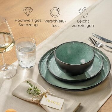 Набір посуду Twinzee Steingut 24 елементи (6 осіб) - Тарілки та миски - Сервіз з каменю (Колекція Riviera, Sage, маленькі тарілки (x6))