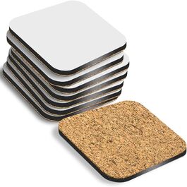 MDF coaster, blank, cork base, 9 x 9 cm, white, blank, square, 50 pieces