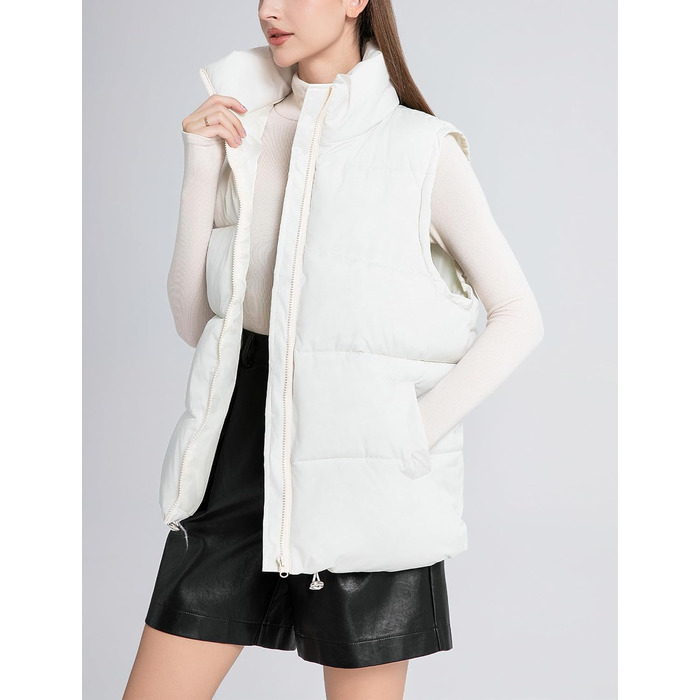 Жіноча пухова жилетка FEOYA великого розміру, тепла безрукавка з коміром-стійкою, легка зимова куртка, перехідна жилетка (білий, M)