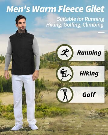 Чоловіча флісова жилетка Outdoor Ventures: легка, тепла, вітрозахисна, з кишенями на блискавці, чорна