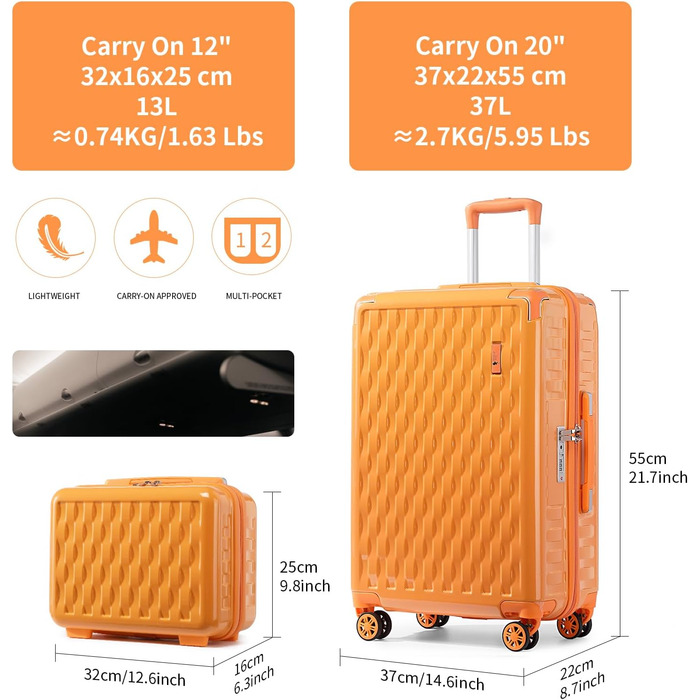 Набір валіз Sea Choice: 3 валізи (55/65/75 см) + косметичка, білий, з TSA-замком