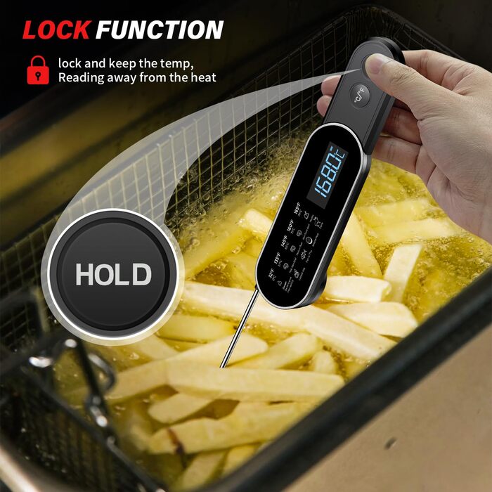 Бездротовий термометр для м'яса з миттєвим зчитуванням, ±0.3°C, IP67, для приготування на грилі, барбекю, кухні. Термометр для м'яса з LCD екраном