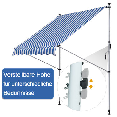Outsunny Articulating Arm Awning Clamp Awning Height Adjustable 200x150cm Blue/White Aluminum for Terrace & Balcony