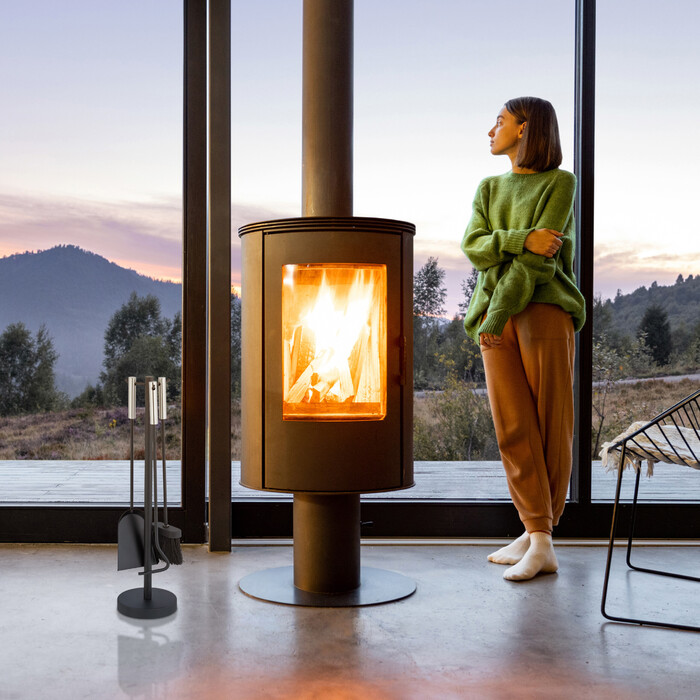 Relaxdays 4-Piece Fireplace Set in Black