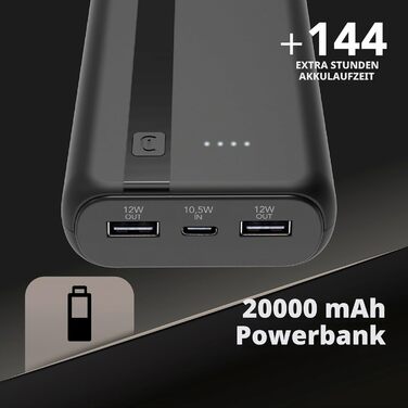 Power Bank Cellularline 20000 mAh з USB-C та 2x USB-A, Чорний – Зовнішній акумулятор для швидкої зарядки