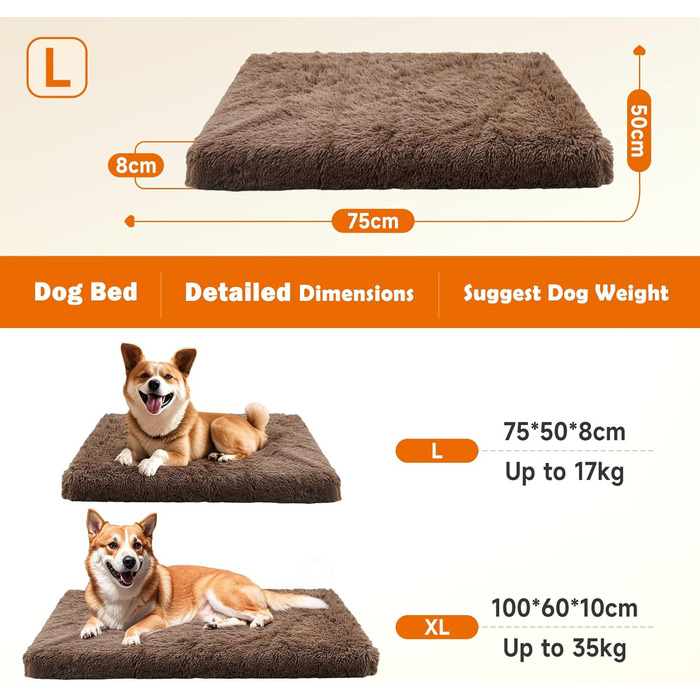 Килимок для собак MDDK, 75x50x8 см, плюшевий, коричневий
