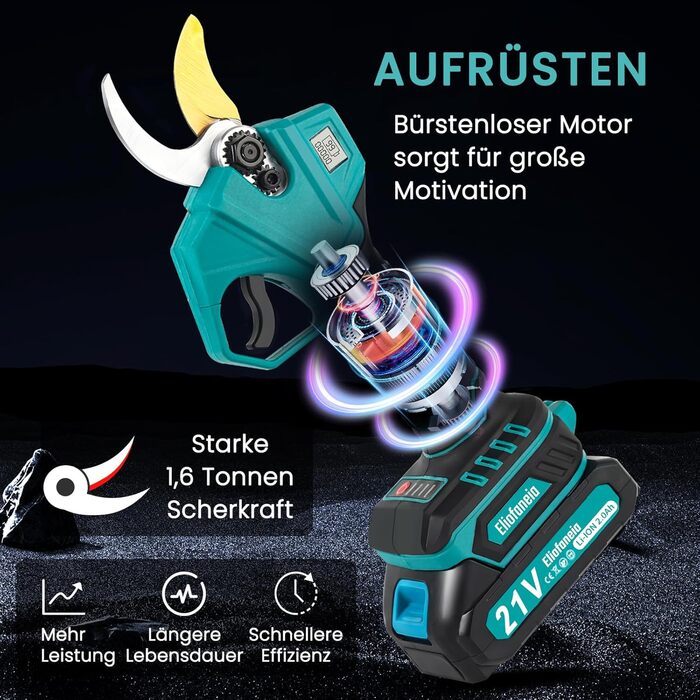 Cordless Pruning Shears, Cordless Tree Pruning Shears, Max 30MM Cutting Diameter, Professional Electric Garden Shears with Safety Switch, 2x2000mAh 21V Batteries, LCD Display, Charger, for 6-8 Hours of Operation