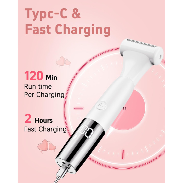 Електричний жіночий гірчак для інтимної зони 5-в-1 - для тіла, бікіні, брів та носа, IPX7, вологостійкий, білий