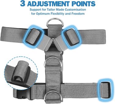 Шлейка для собак FEimaX для великих собак, тактична, не тягне, дихаюча, комфортна, сіра, міцна