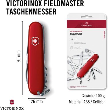 Мультитул Victorinox Fieldmaster: Швейцарський  ніж з 15 функціями, включаючи ніж, відкривачка для консервів та викрутка