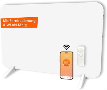Обігрівач KönigsHaus 450W Smart з інфрачервоним випромінюванням - підлоговий/настінний - керування через Wi-Fi з додатком та пультом - з тримачем для рушників, ніжками та кріпленням - білий 450 Вт - білий