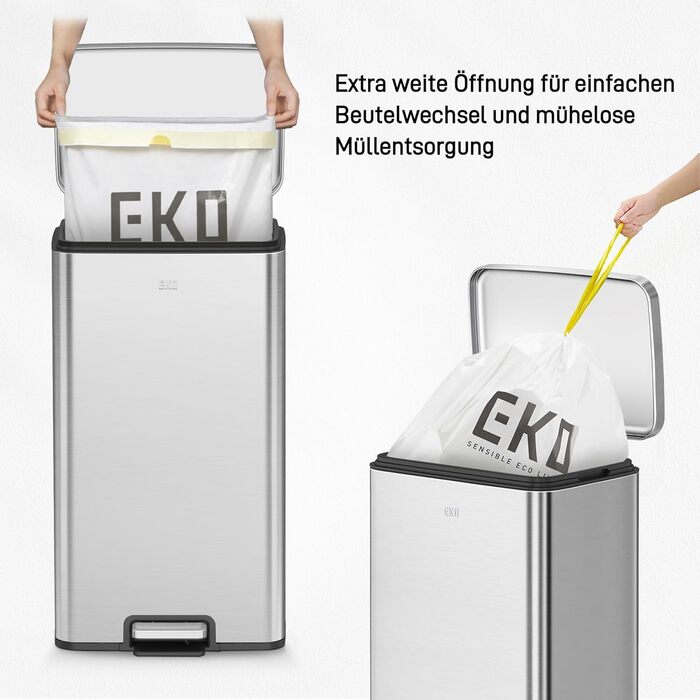 Відро для сміття EKO Madison 30л з м'яким закриттям кришки, нержавіюча сталь, знімний внутрішній відерце, стійке до відбитків пальців, з 20 мішками для сміття 30л