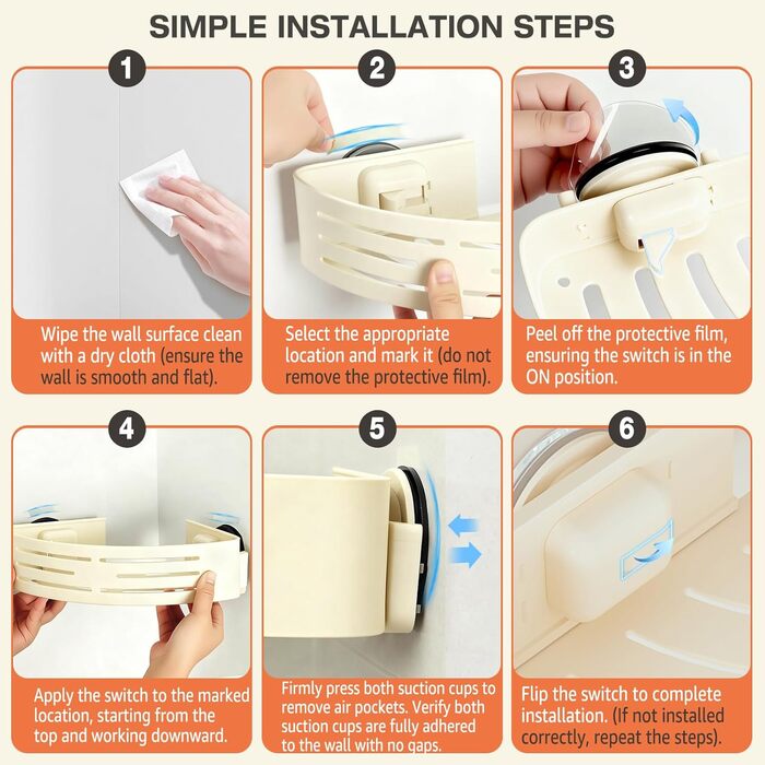 Поличка для душу Lekesky без свердління, кутова, з міцними присосками, алюміній, нержавіюча сталь, знімна, для ванної кімнати, кухні, орендованого житла (2 шт., кремовий колір з тримачем для рушників)