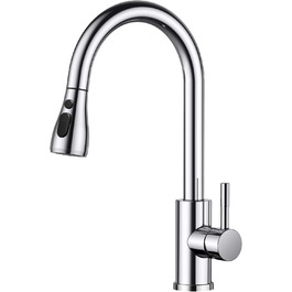 Кран кухонний FORIOUS з висувною лійкою, 360° обертання, 2 режими, хром полірований