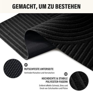 Привітальний килимок FEOMOS 60x90 см, протиковзний грязезахисний килим для входу, коридору, кухні та балкона, чорний, придатний для прання