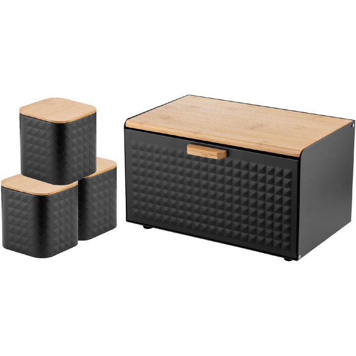 Бротокнига Florina CUBE: сталева бротокнига з бамбуковим кришкою + набір з 3 контейнерів для зберігання CUBE I | Чорний колір