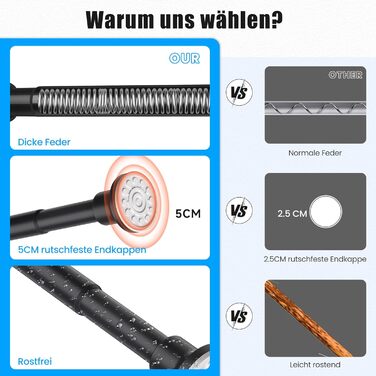 Тeleskopна штанга для душу без свердління, 72-254 см, чорна (Ø25 мм)
