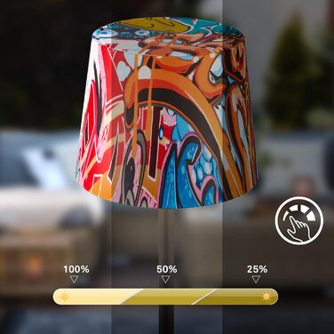 LED настільна лампа BRILONER бездротова, диммируемая, з торшером, для дому та кемпінгу, USB-C, тепле світло, Ø105x260 мм, з мотивом Graffiti