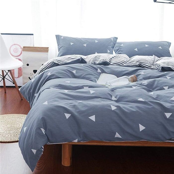Комплект постільної білизни Uozzi Bedding Queen: блакитно-сірий, 3-частинний, 800 TC, мікрофібра з блискавкою, 4-стрічки, сучасний літній стиль для жінок та чоловіків (1 простирадло + 2 наволочки)