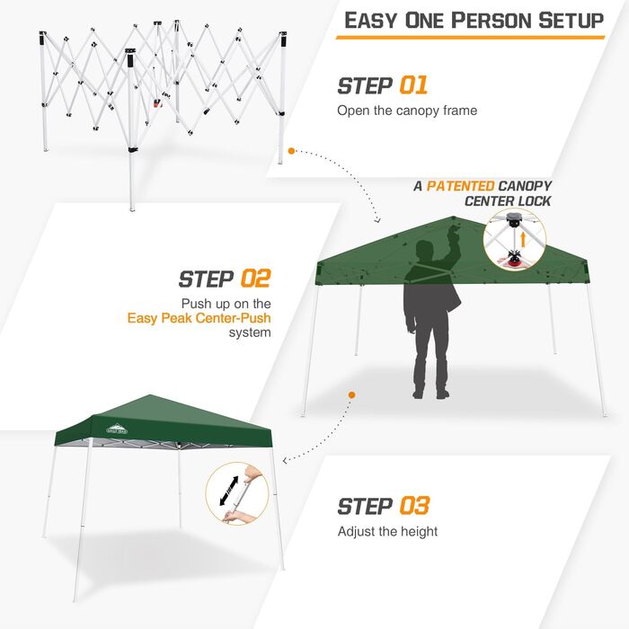 EAGLE PEAK 3 m x 3 m Pop-Up Tent with Sloping Legs (Green)