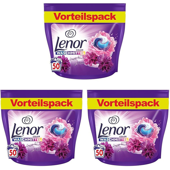 Капсули для прання кольорових речей Lenor All-in-1 Pods Amethyst (Blütentraum), гігієнічне глибоке очищення та тривала свіжість, 53 прання