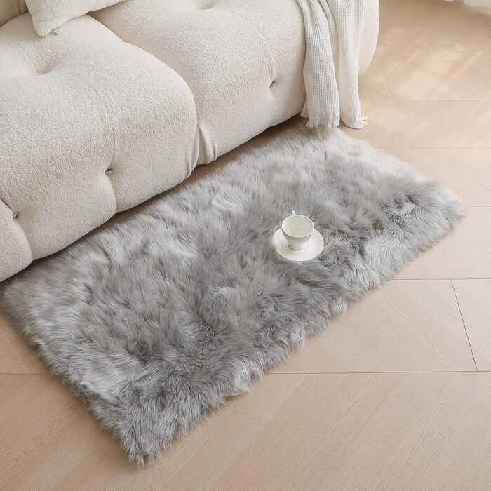 HARESLE Washable Rug, Sheepskin Rug Living Room Bedroom High Pile Longhair Fur Fluffy Soft Modern Fur Imitation Rug (Gray/120x160cm) 120 x 160 cm (Rectangular) Gray