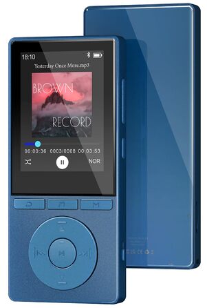 MP3 плеєр 64GB Bluetooth 5.3 з динаміком, HiFi звук, запис голосу, E-book, підтримка TF карти 128GB (Синій)