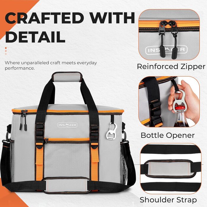 Сумка-холодильник INSMEER 50 л, 80 банок, сіра - для пікніка, кемпінгу, пляжу