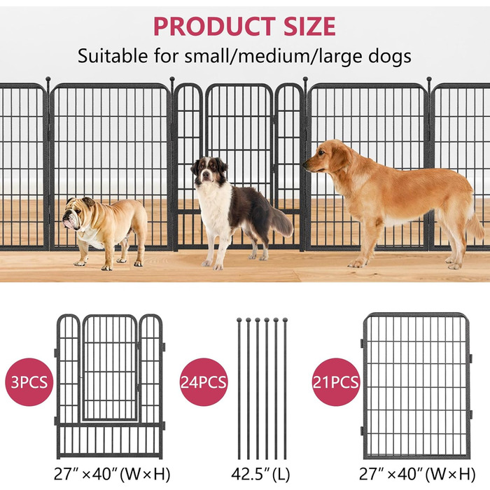 Металевий вольєр для собак на вулицю, 81.3 см, вольєр для середніх та маленьких собак, 24 панелі, 101.6 x 68.6 см