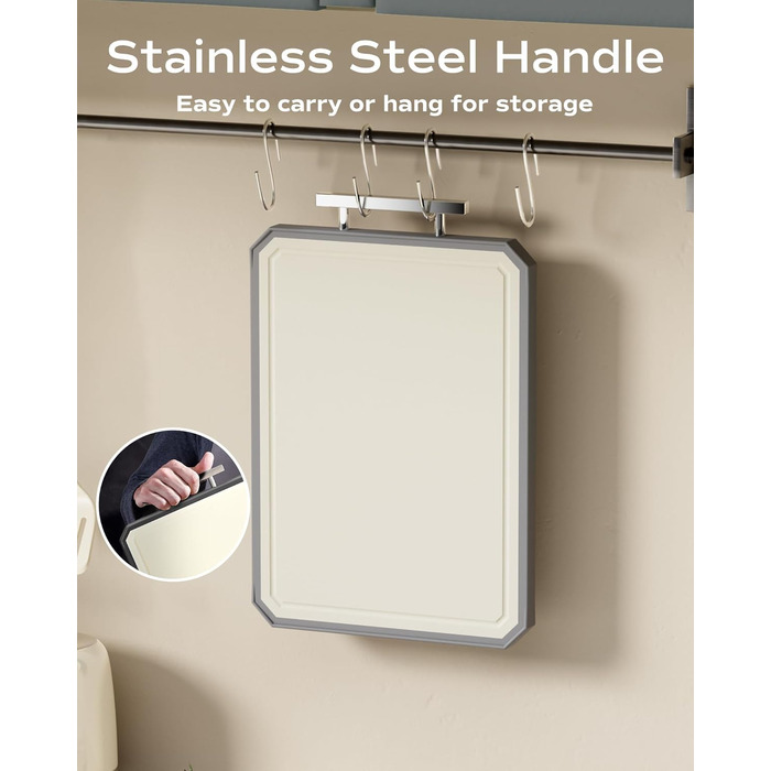 Нержавійна дошка для нарізання SNOWCLAD з пшеничного полова та поліпропілену, 40.6 x 27.9 см, велика, для м'яса, безпечна, для кухні, миється в посудомийній машині