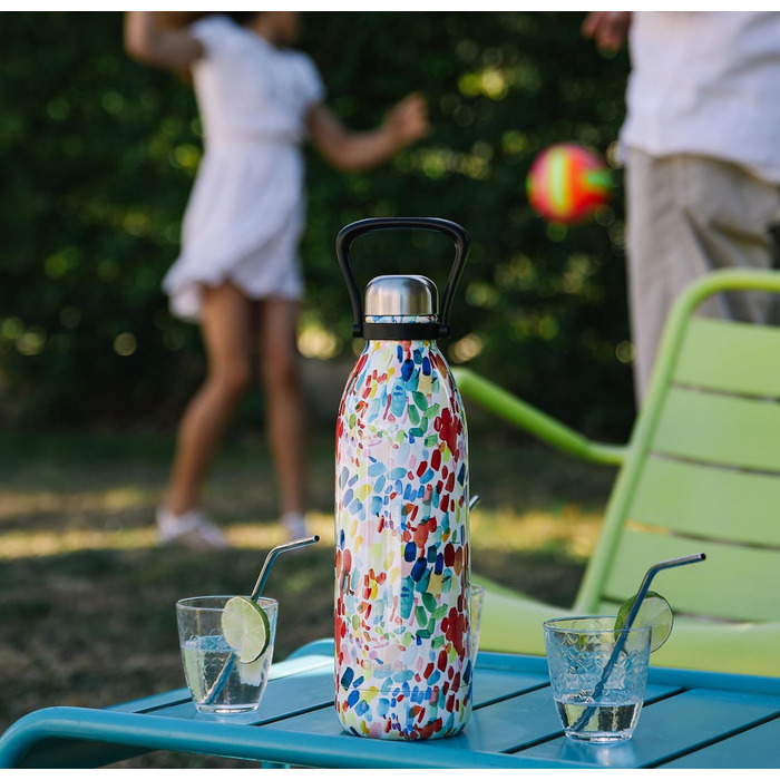 QWETCH 1.5L Stainless Steel & Titanium Thermos Flask - 48H Cold & 16H Hot - Leakproof & BPA-Free - Insulated Water Bottle with Handle - Perfect for Camping, Picnics & Family (1500ml, Arty)