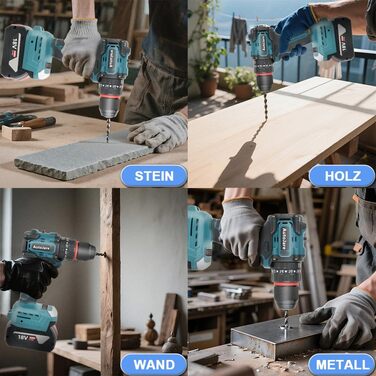 Акумуляторний ударний дриль-шуруповерт сумісний з Makita 18V, 13 мм, безщітковий, 35+3 ступені крутного моменту, 90 Н.м, 2 регульовані ступені, акумуляторний шуруповерт з 3 аксесуарами (без акумулятора) (10 мм для Bosch 18V)