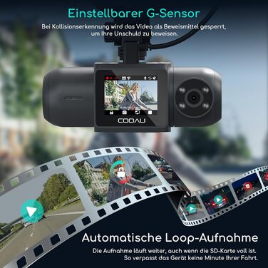 Відеореєстратор COOAU D30S 4K з GPS, WiFi, двома камерами (передньою 4K та внутрішньою 2.5K), інфрачервоною нічною зйомкою, G-сенсором, паркувальним режимом та підтримкою карт пам'яті до 256GB