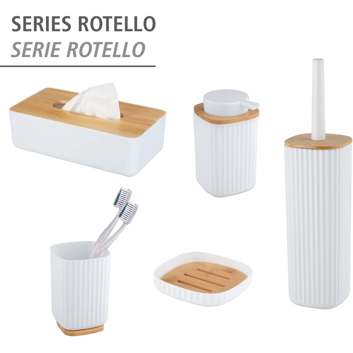 Скляниця для косметичних серветок WENKO Rotello, бамбуковий кришка, 24 x 7,5 x 12,7 см (2 шт.)