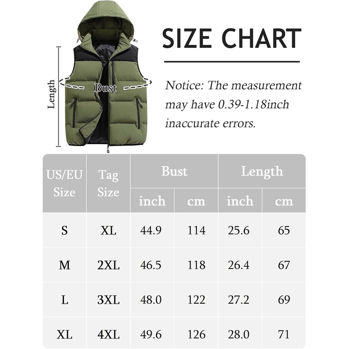 Чоловіча зимова жилетка AIEOE з капюшоном, тепла стеганая жилетка, великі розміри EU S-XL (Зелений, M)