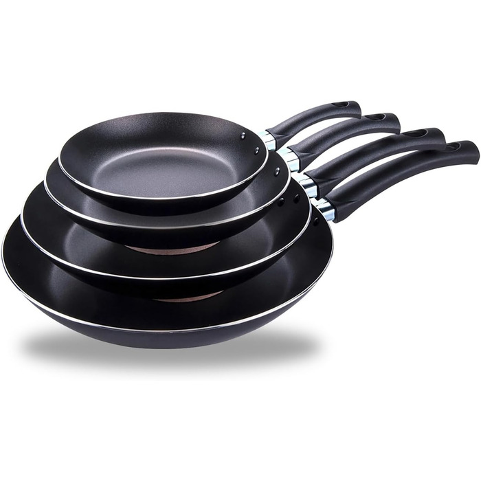 Набір антипригарних сковорідок Avilia (4 шт.) з нержавіючої сталі, діаметр 16-28 см, покриття AM Salus Hard System, ізольовані ручки, Made in Italy