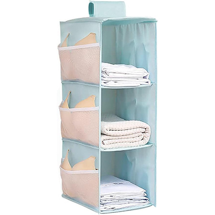 Настінна вішалка-органайзер для шафи з 4 відділеннями та 12 кишень, 30 x 22.5 x 80 см (Блакитний, 3 яруси)