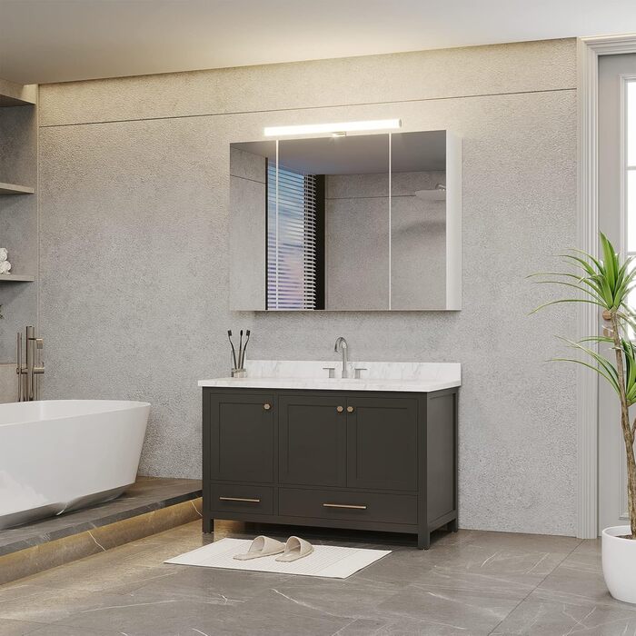 Шафа-дзеркало для ванної кімнати DICTAC з LED-підсвічуванням, розеткою та вимикачем світла (80x16x60 см), 3 дверцята, білий колір