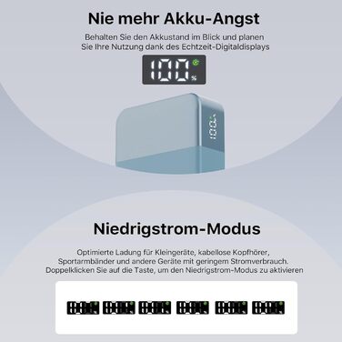 Power Bank NOBIS 20000mAh 65W USB-C PD QC з дисплеєм - портативний зарядний пристрій для ноутбука, телефону, планшета (Синій)