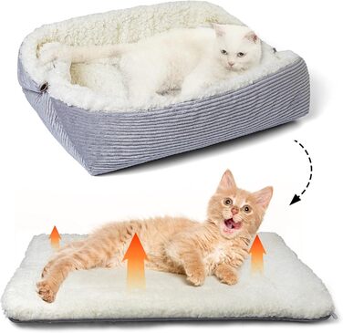 Самогріючі котячі ліжка для дому, 2-в-1, трансформовані ліжка для котів та маленьких собак, миються, складаються, килимок для собак/котів Pubby