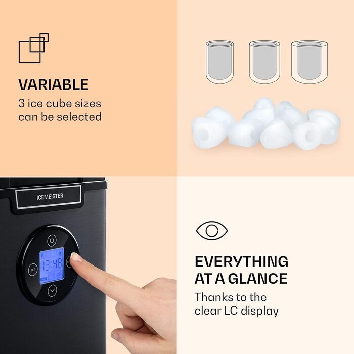 Машина для приготування льоду Klarstein Eiswürfelmaschine Klein, 1.8 л, самоочищення, LED-дисплей, для дому