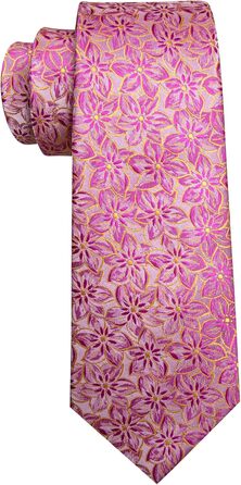 Набір краваток Barry.Wang: краватка, кишеньковий хустинка та запонки. Офісний стиль, рожевий колір з квітковим візерунком для весілля