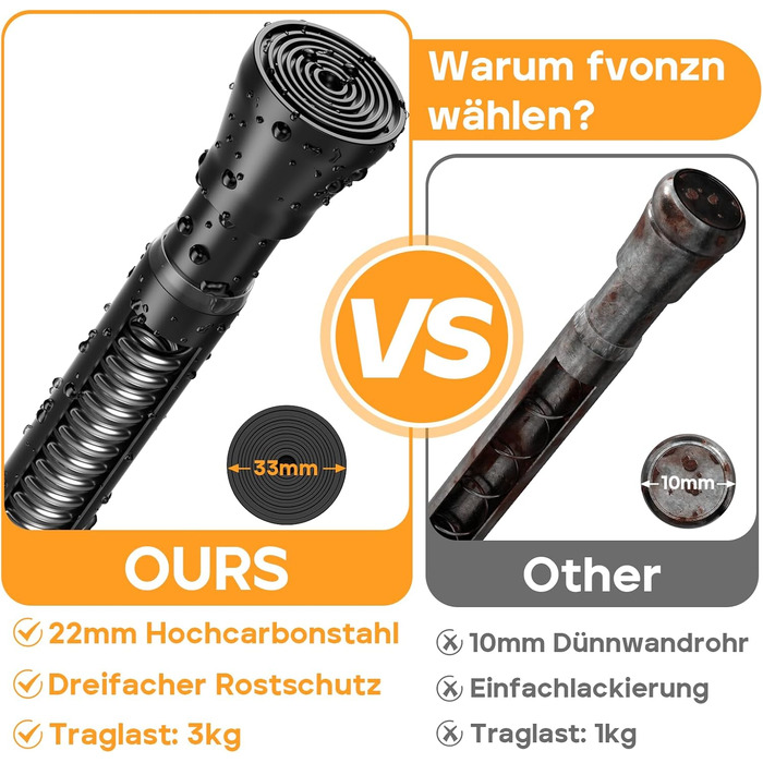 Тelescopic штанга для карнизів без свердління 120-200 см - для штор, душових перегородок, вікон, ванної кімнати (1 шт., чорний)