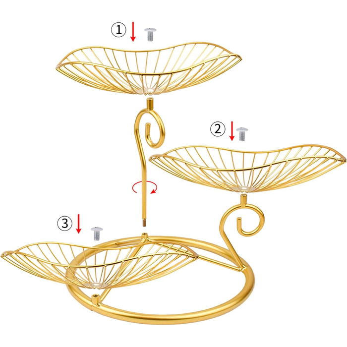 Металева фруктова корзина CUKE2BEET з 3 рівнями, золота - для фруктів та овочів
